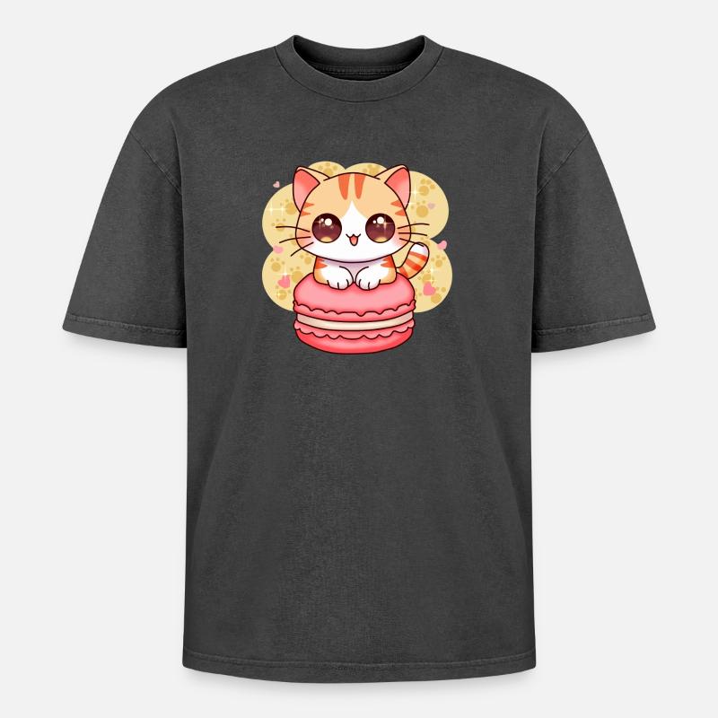 chibi cat - T-shirt Premium unisexe oversize acid-washed - noir délavé acide