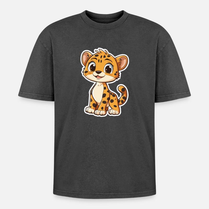 Guépard mignon - T-shirt Premium unisexe oversize acid-washed - noir délavé acide
