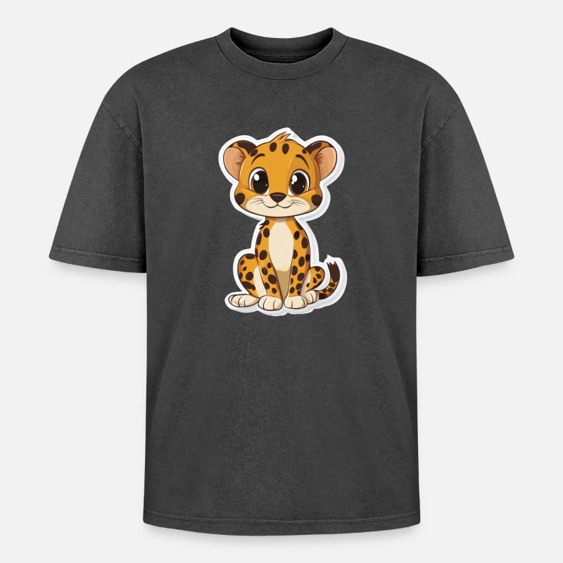 Guépard mignon - T-shirt Premium unisexe oversize acid-washed - noir délavé acide