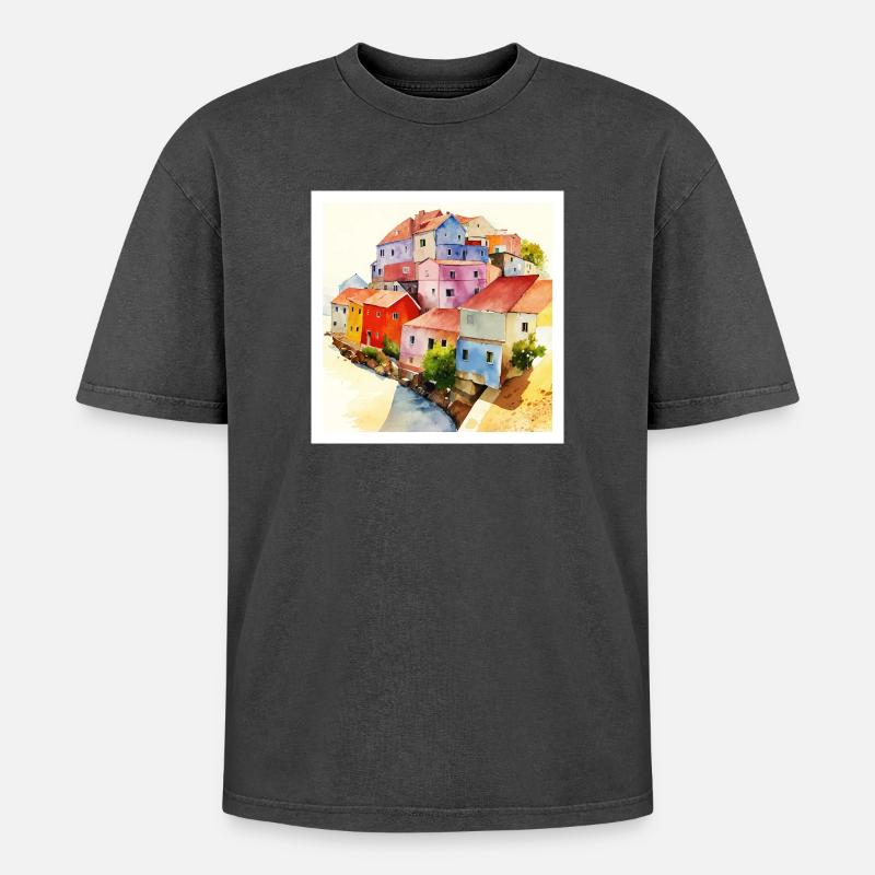 Optical Illusion - Abstract Art - Oversized Unisex Premium Acid-Washed T-Shirt - acid washed black