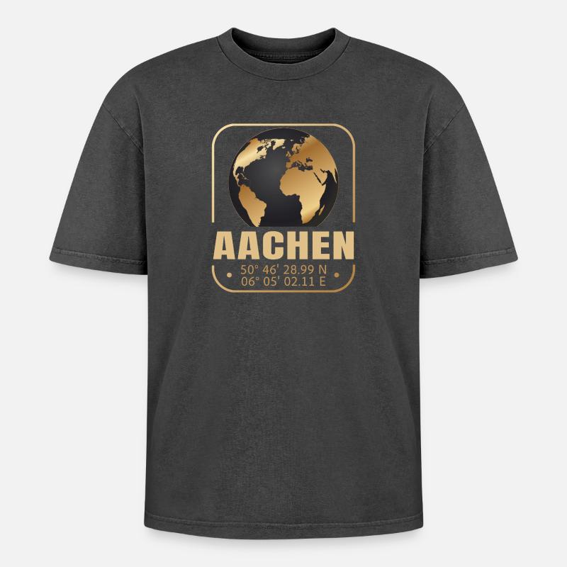 Aachen - Oversized Unisex Premium Acid-Washed T-Shirt - Schwarz Acid Wash
