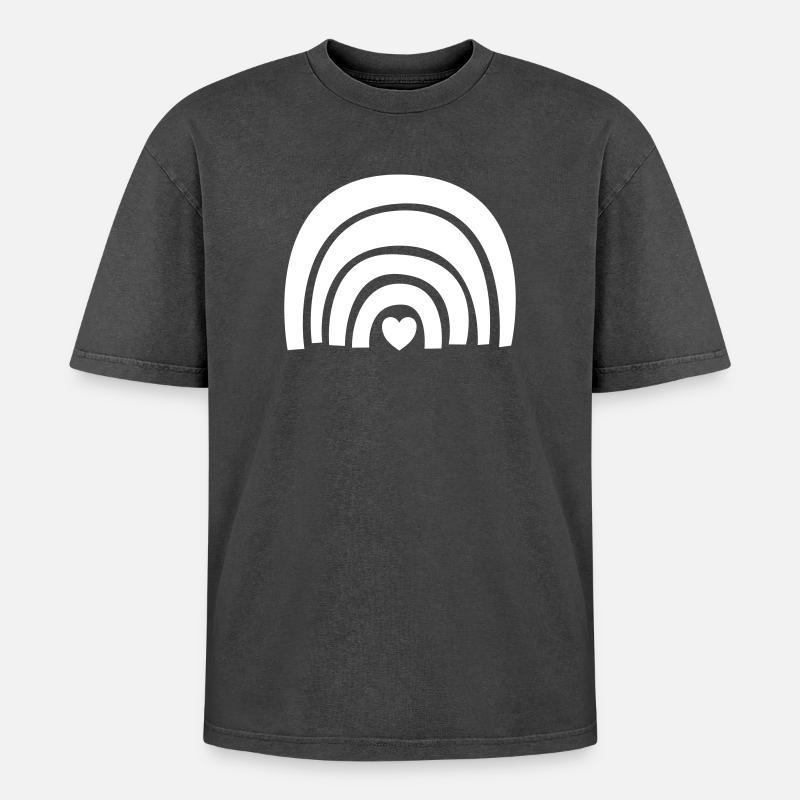 Regenbogen Rainbow - Oversized Unisex Premium Acid-Washed T-Shirt - Schwarz Acid Wash