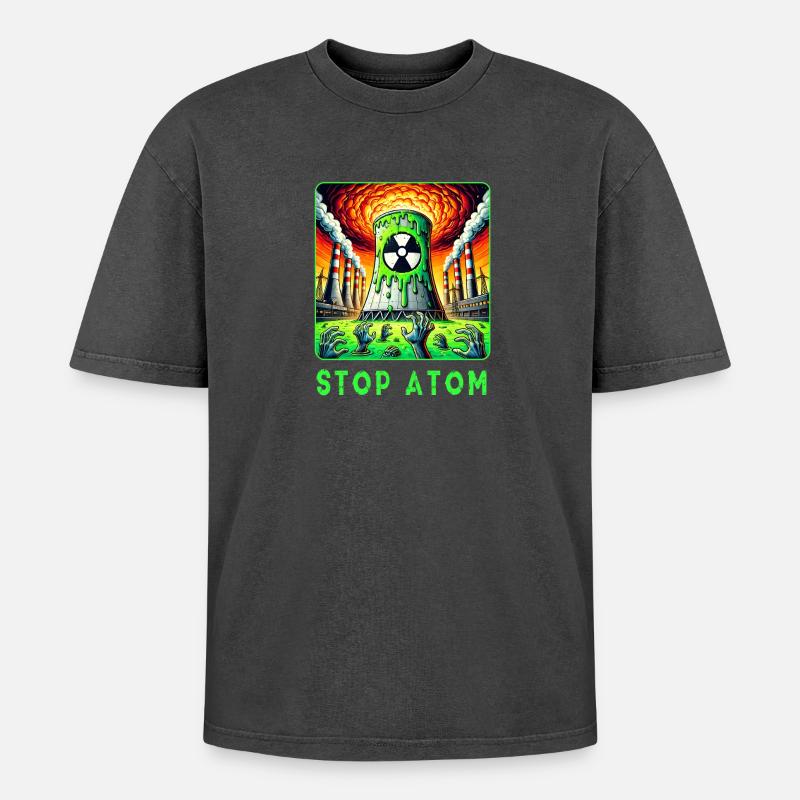 Stop Atom – Radioactive - Oversized Unisex Premium Acid-Washed T-Shirt - acid washed black
