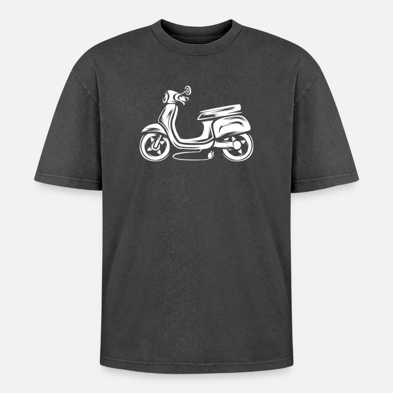 Elektro Roller Illustration - e Moped Fahrer - Oversized Unisex Premium Acid-Washed T-Shirt - Schwarz Acid Wash