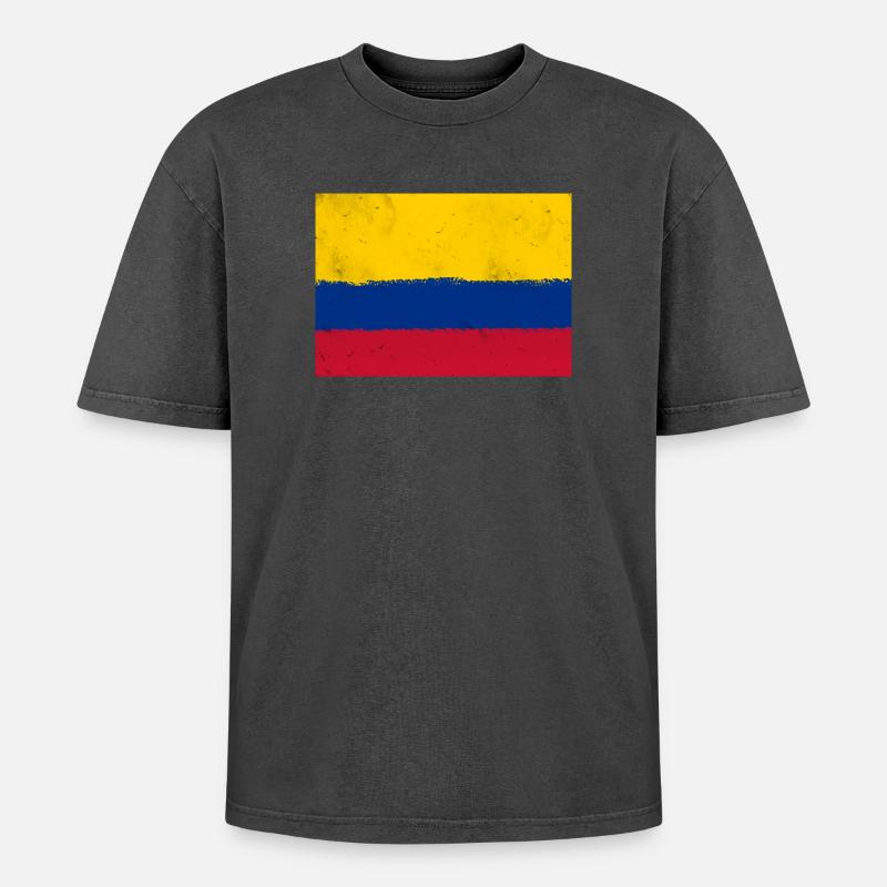 Drapeau de la Colombie - T-shirt Premium unisexe oversize acid-washed - noir délavé acide