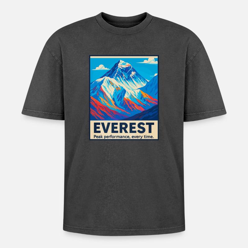 Everest – Peak Performance - Oversized Unisex Premium Acid-Washed T-Shirt - acid washed black