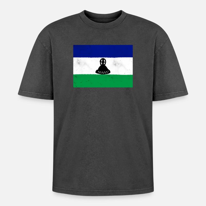 Drapeau du Lesotho - T-shirt Premium unisexe oversize acid-washed - noir délavé acide