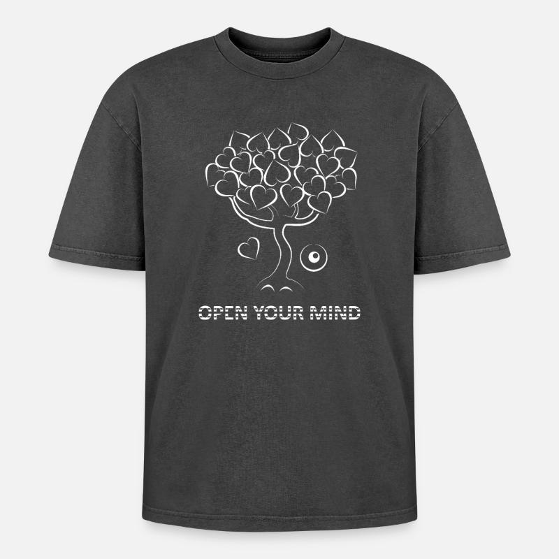 Open your mind tree - Oversized Unisex Premium Acid-Washed T-Shirt - acid washed black