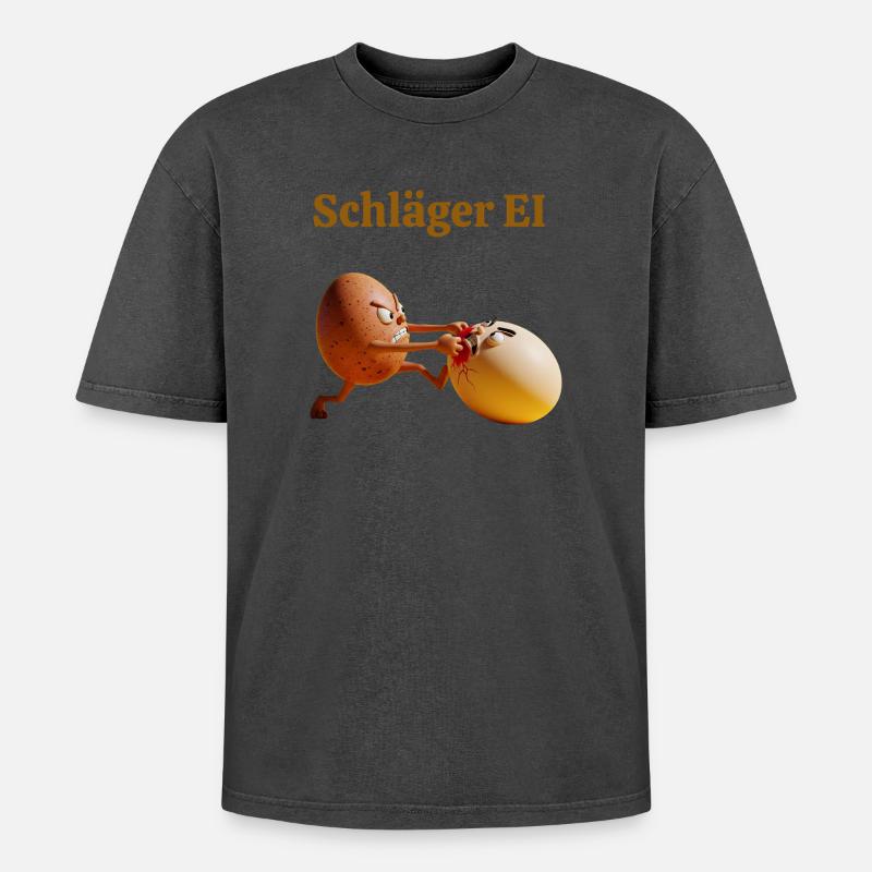 Schläger Ei – Lustiger Eierkampf - Oversized Unisex Premium Acid-Washed T-Shirt - Schwarz Acid Wash