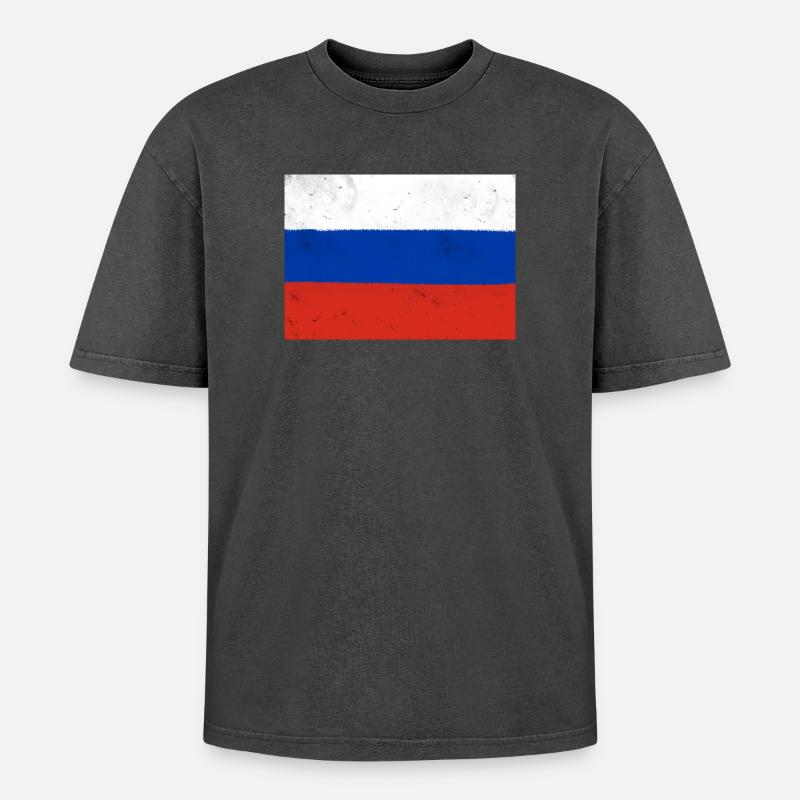 Drapeau de la Russie - T-shirt Premium unisexe oversize acid-washed - noir délavé acide