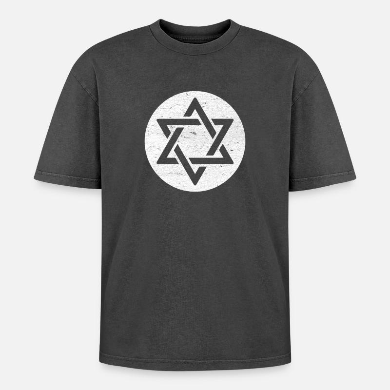 Étoile de David en cercle blanc - T-shirt Premium unisexe oversize acid-washed - noir délavé acide
