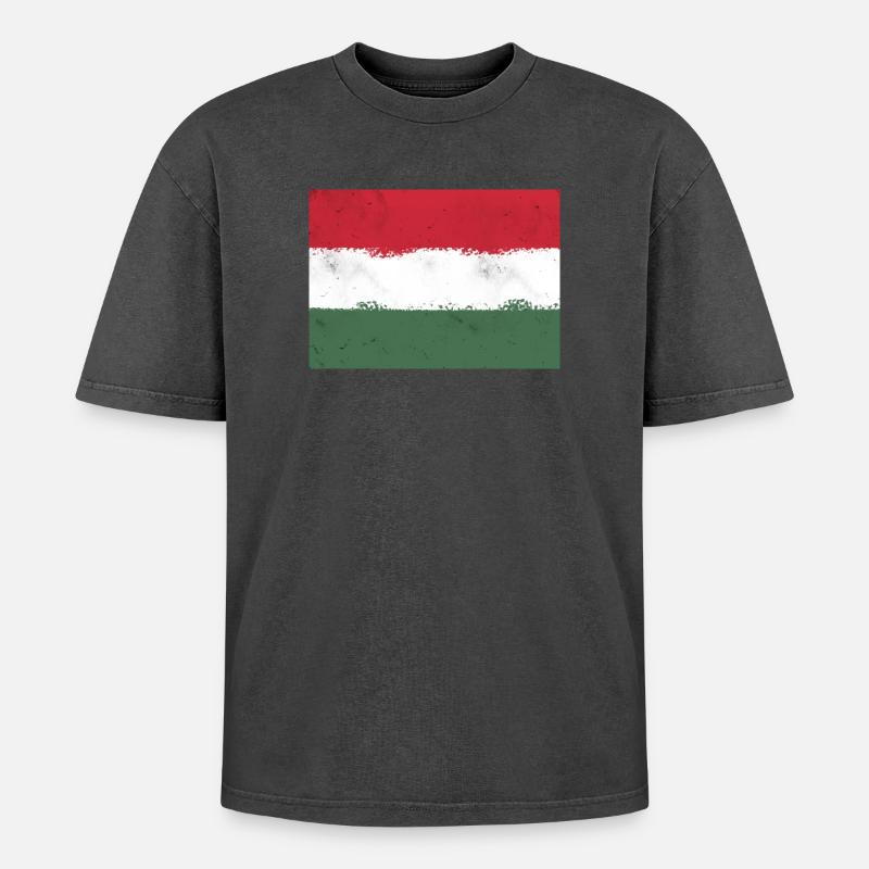 Drapeau de la Hongrie - T-shirt Premium unisexe oversize acid-washed - noir délavé acide