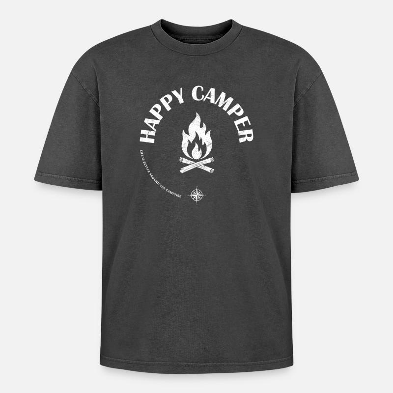 Campfire Flame Emblem Design - Oversized Unisex Premium Acid-Washed T-Shirt - acid washed black