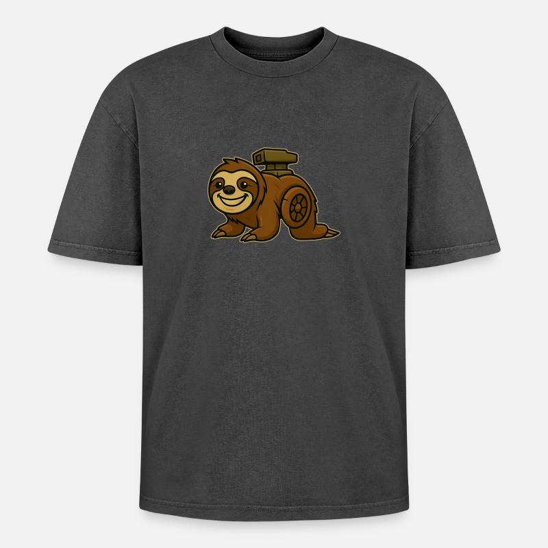 Sloth Turbo Design - Oversized Unisex Premium Acid-Washed T-Shirt - acid washed black