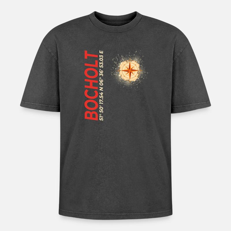 Bocholt - Oversized Unisex Premium Acid-Washed T-Shirt - Schwarz Acid Wash