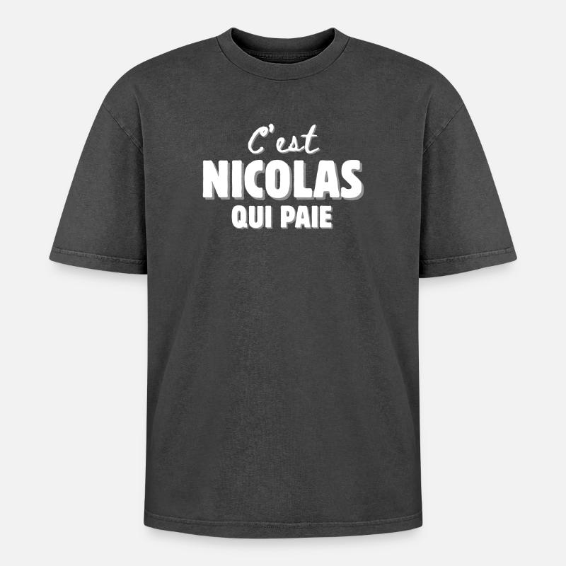 Nicholas. First name Nicolas - Oversized Unisex Premium Acid-Washed T-Shirt - acid washed black