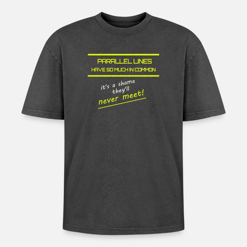 Funny Parallel Lines Math Tee - Oversized Unisex Premium Acid-Washed T-Shirt - acid washed black