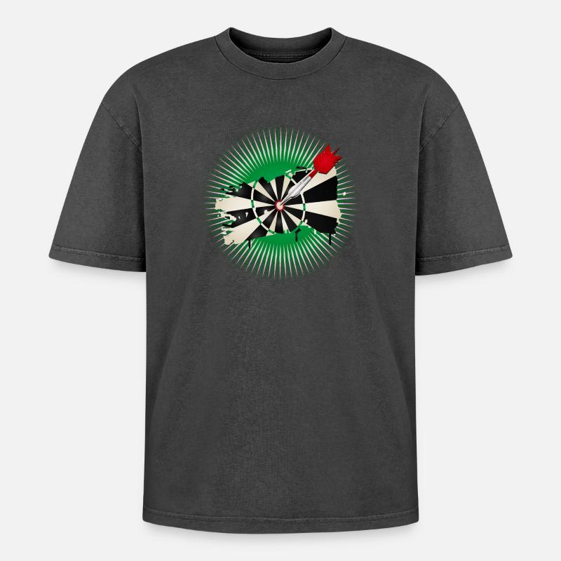 Dartscheibe im Graffiti-Stil mit Treffer - Oversized Unisex Premium Acid-Washed T-Shirt - Schwarz Acid Wash