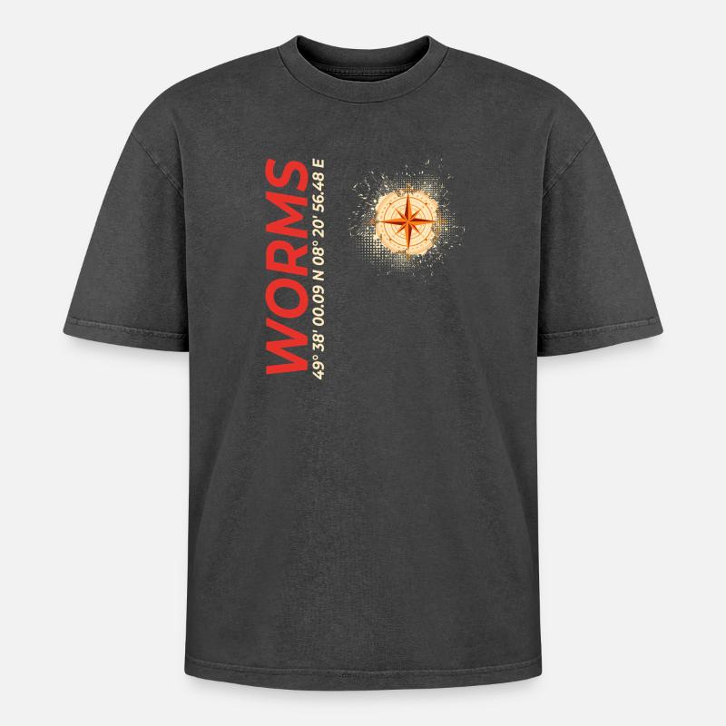 Worms - Oversized Unisex Premium Acid-Washed T-Shirt - Schwarz Acid Wash