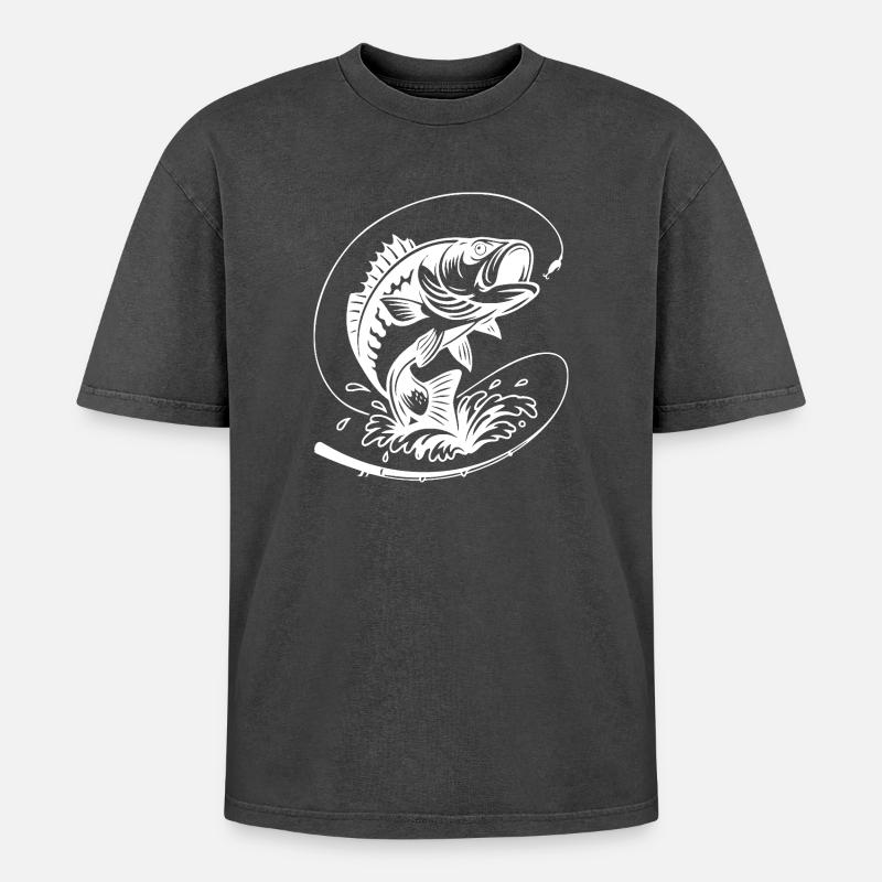 Dynamische Barschfisch-Illustration - Oversized Unisex Premium Acid-Washed T-Shirt - Schwarz Acid Wash