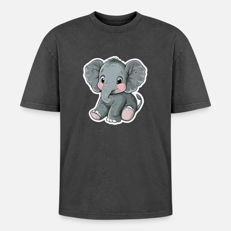 Elefant - Oversized Unisex Premium Acid-Washed T-Shirt - Schwarz Acid Wash