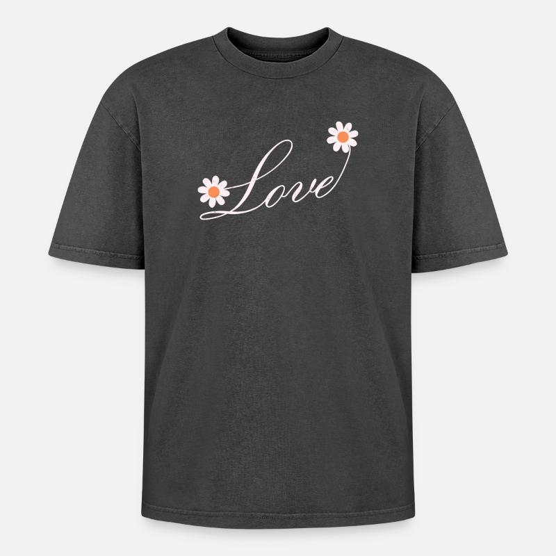 Blumenliebe Skript Design - Oversized Unisex Premium Acid-Washed T-Shirt - Schwarz Acid Wash