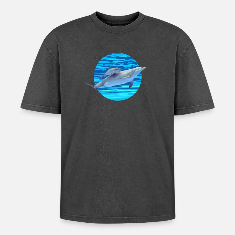 Delfin - Oversized Unisex Premium Acid-Washed T-Shirt - Schwarz Acid Wash