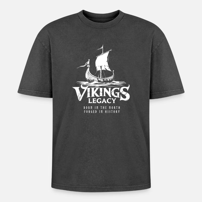 Drakkar - das Wikinger Langschiff - Oversized Unisex Premium Acid-Washed T-Shirt - Schwarz Acid Wash