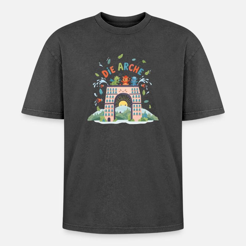 Die Arche der Freude - Oversized Unisex Premium Acid-Washed T-Shirt - Schwarz Acid Wash