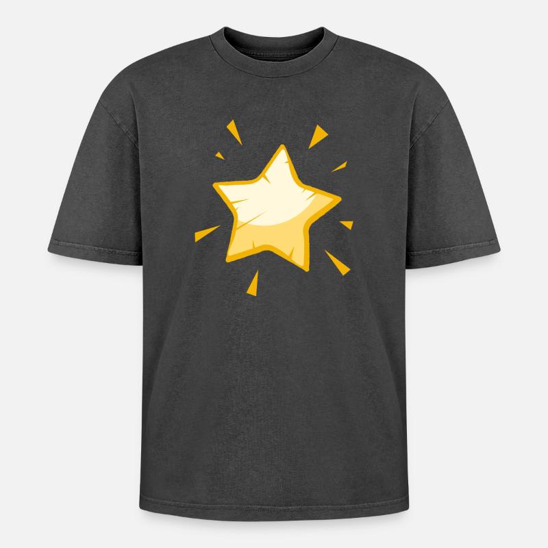 Étoile de dessin animé brillante - Conception dorée joyeuse - T-shirt Premium unisexe oversize acid-washed - noir délavé acide
