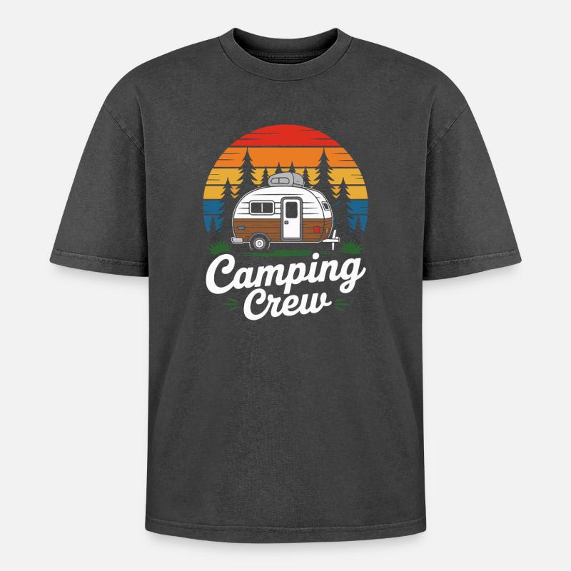 Retro Camping Crew Wohnwagen - Oversized Unisex Premium Acid-Washed T-Shirt - Schwarz Acid Wash