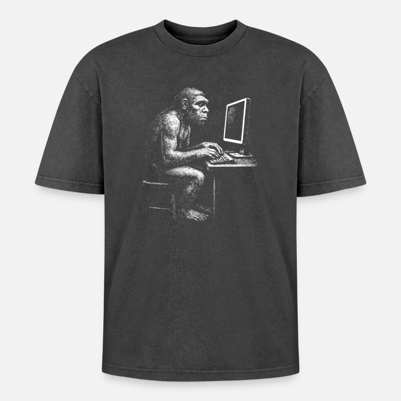 Codeur numérique Homo Erectus cadeau - T-shirt Premium unisexe oversize acid-washed - noir délavé acide