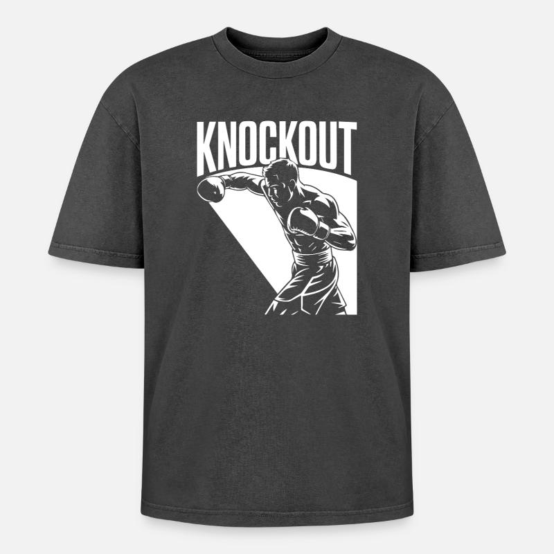 Knockout - Oversized Unisex Premium Acid-Washed T-Shirt - Schwarz Acid Wash