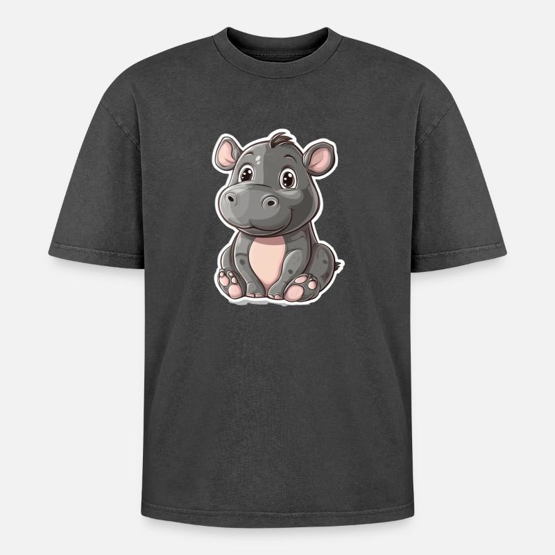 Nilpferd - Oversized Unisex Premium Acid-Washed T-Shirt - Schwarz Acid Wash