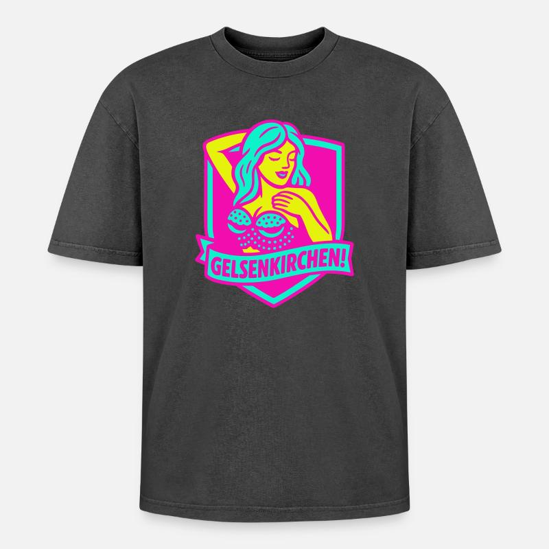 Gelsenkirchen Superstar en rose - T-shirt Premium unisexe oversize acid-washed - noir délavé acide