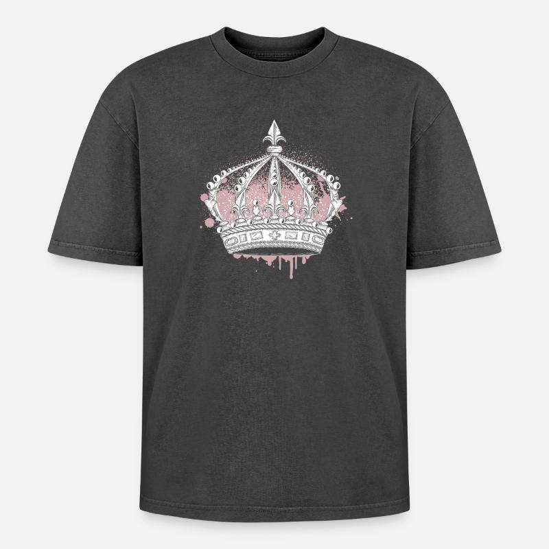 Artful Crown with Graffiti Splash - Oversized Unisex Premium Acid-Washed T-Shirt - acid washed black
