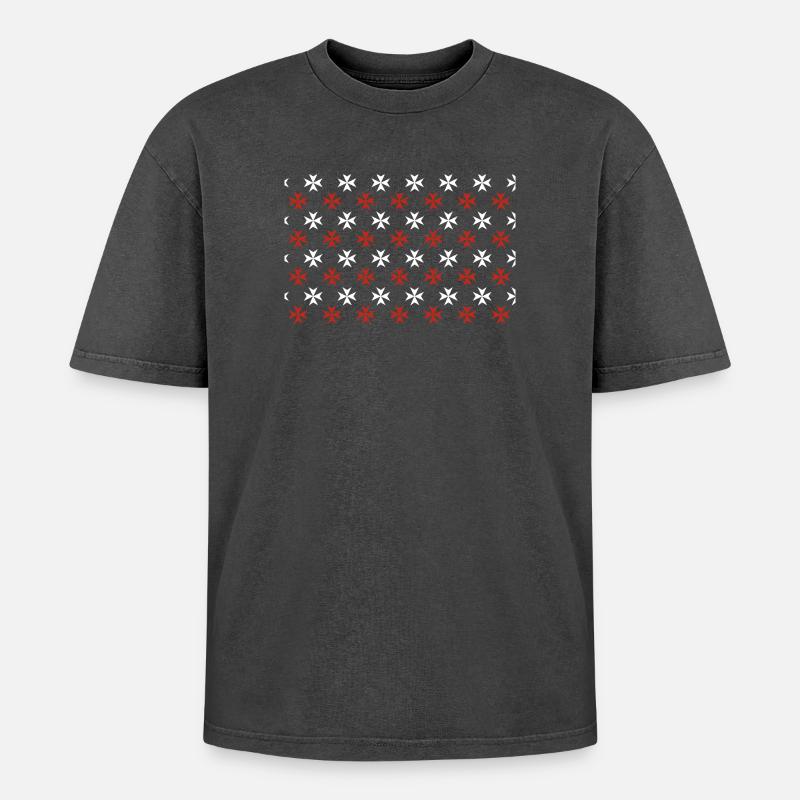 Maltese cross pattern - Oversized Unisex Premium Acid-Washed T-Shirt - acid washed black