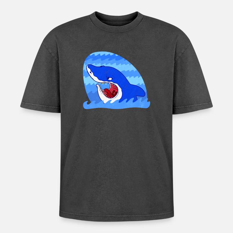 Grim Shark - Oversized Unisex Premium Acid-Washed T-Shirt - Schwarz Acid Wash