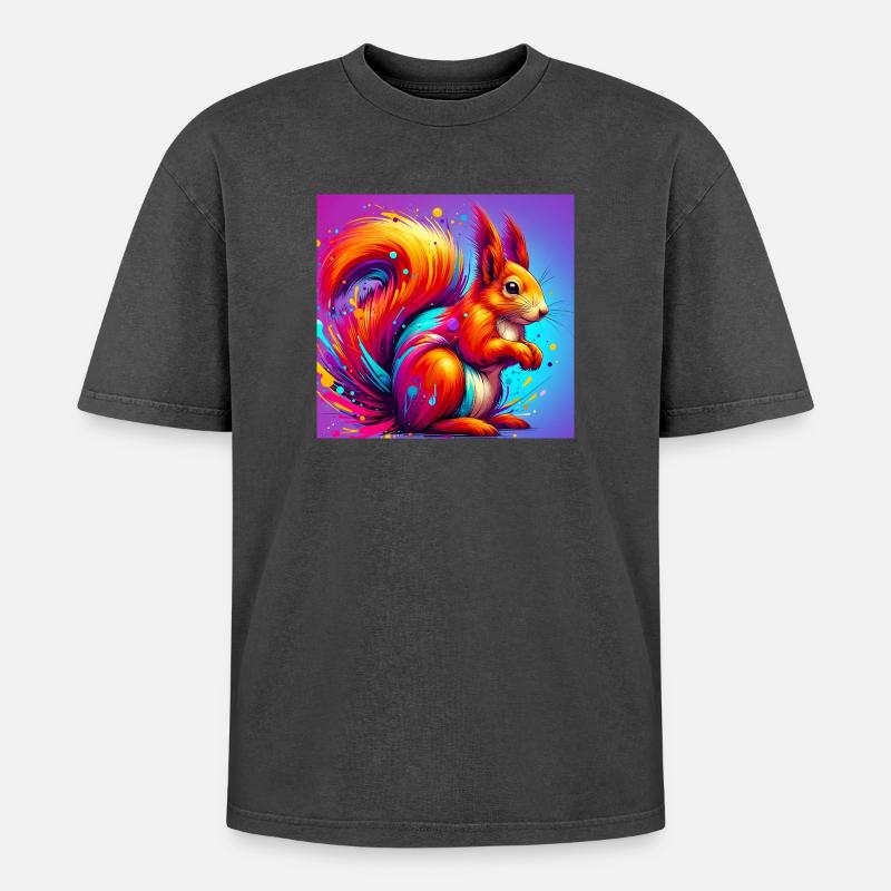 Eichhörnchen - Oversized Unisex Premium Acid-Washed T-Shirt - Schwarz Acid Wash