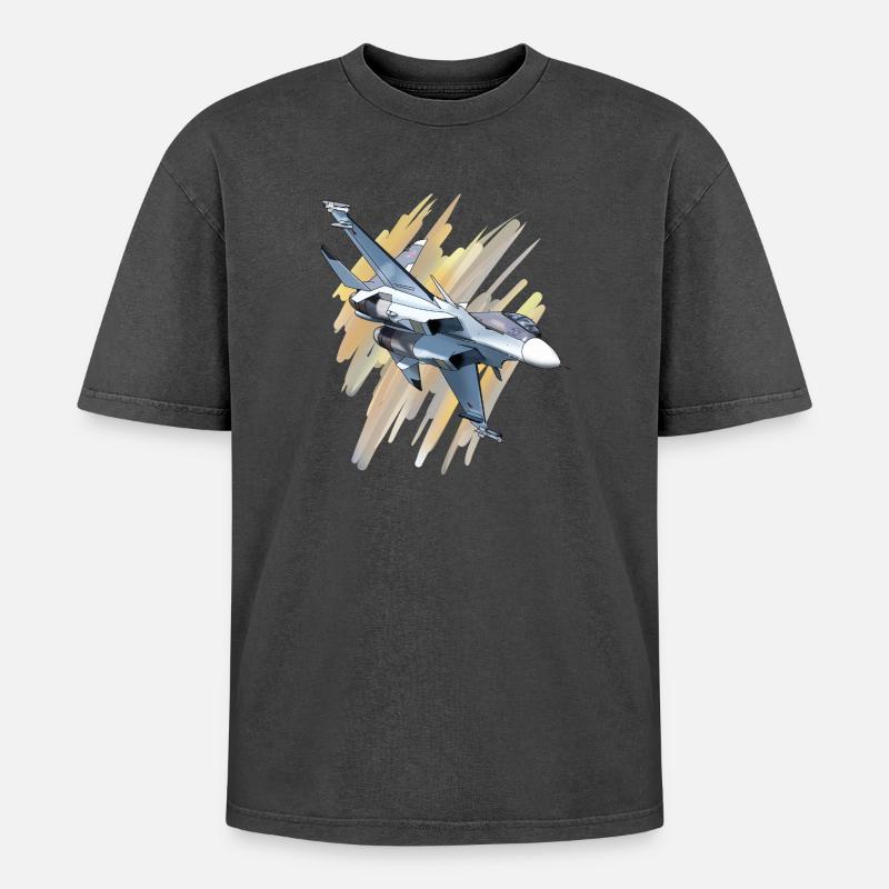 Fighter jet in dynamic design - Oversized Unisex Premium Acid-Washed T-Shirt - acid washed black