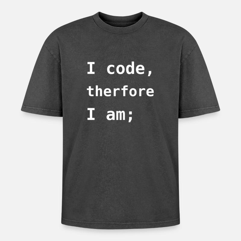 Ich programmiere, also bin ich - Oversized Unisex Premium Acid-Washed T-Shirt - Schwarz Acid Wash