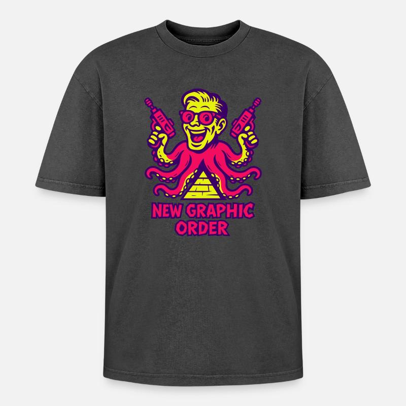 New Graphic Order Supermotiv - Oversized Unisex Premium Acid-Washed T-Shirt - acid washed black