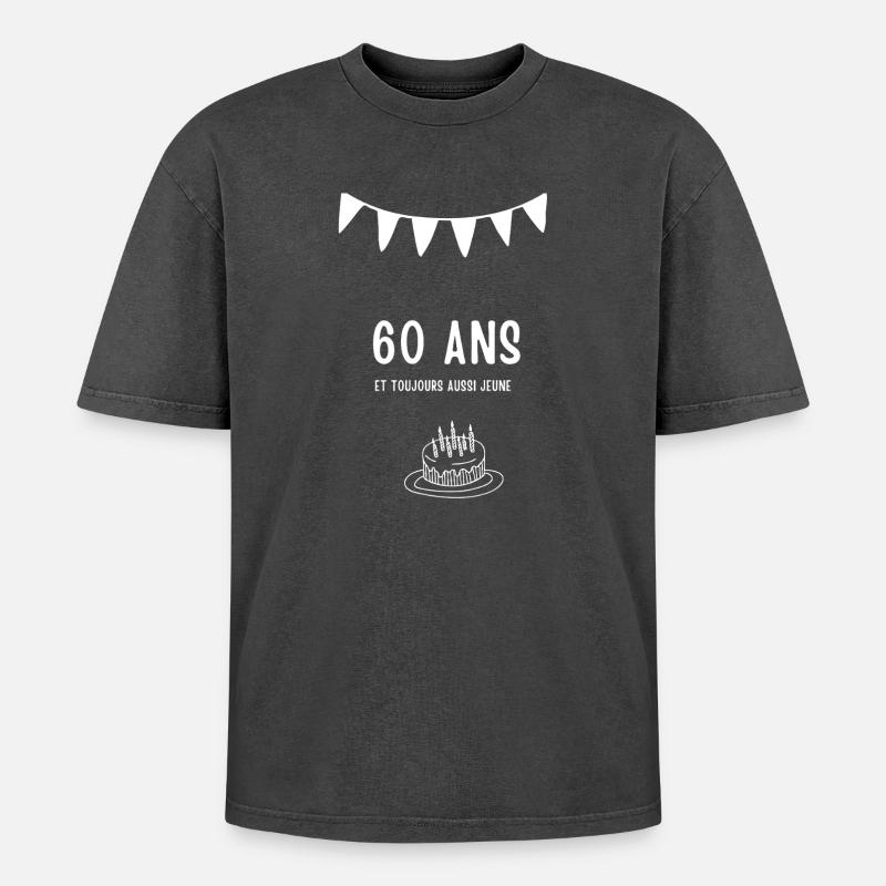 Fun 60th Anniversary Celebration - Oversized Unisex Premium Acid-Washed T-Shirt - acid washed black