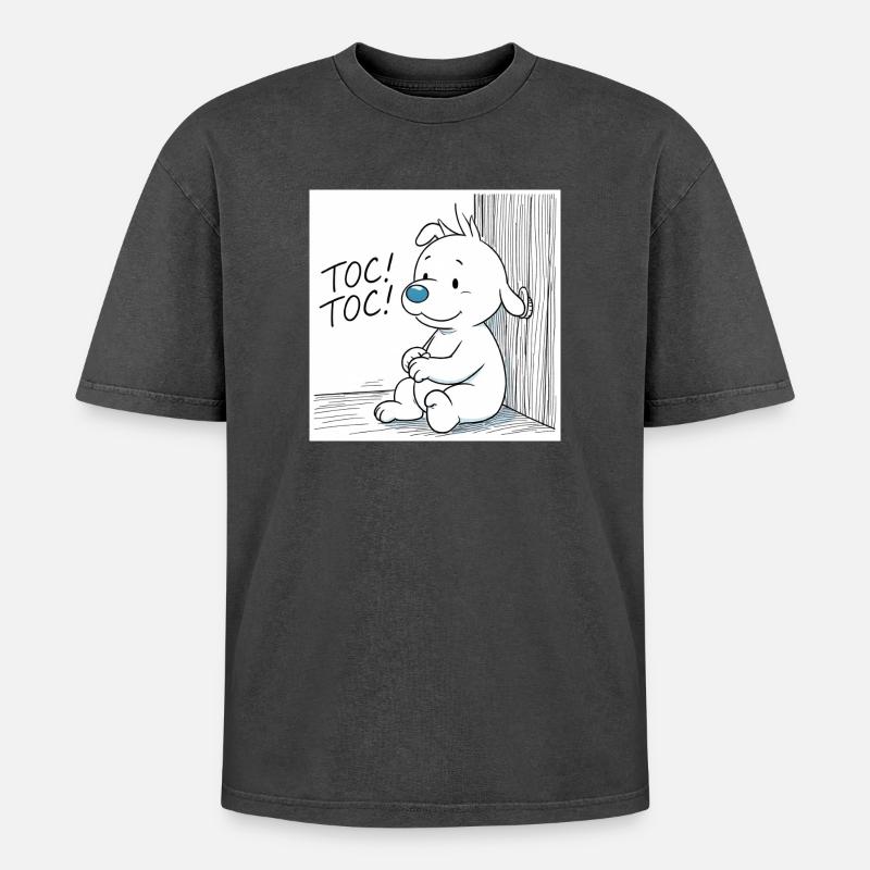 Idéfix Frappe Toc Toc Toc - Oversized Unisex Premium Acid-Washed T-Shirt - Schwarz Acid Wash