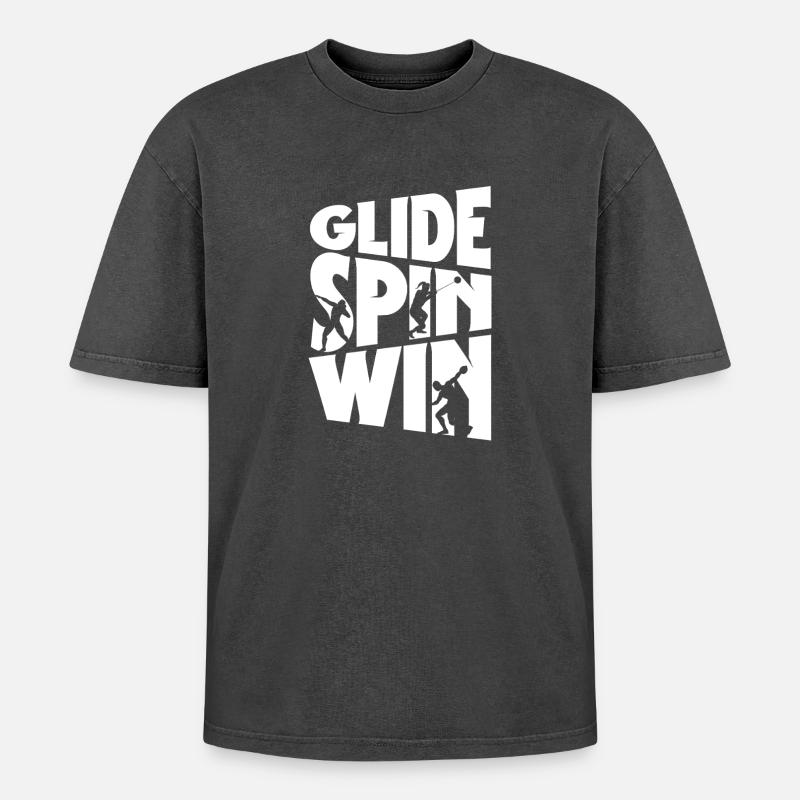 Kugelstoßen Kugelstoß Kugelstoßer Glide Spin Win - Oversized Unisex Premium Acid-Washed T-Shirt - Schwarz Acid Wash