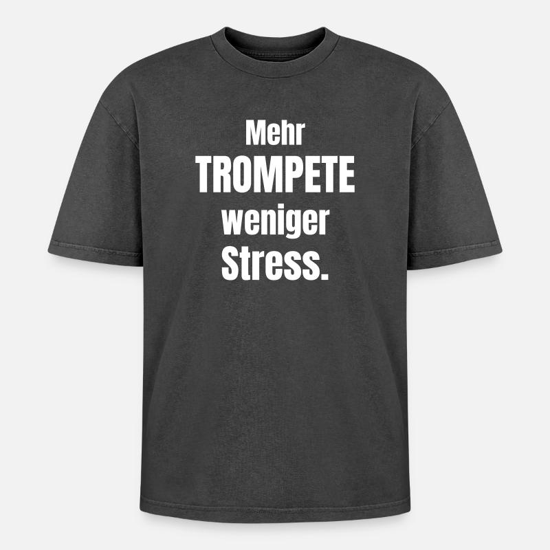 Plus de trompette, moins de stress. - T-shirt Premium unisexe oversize acid-washed - noir délavé acide