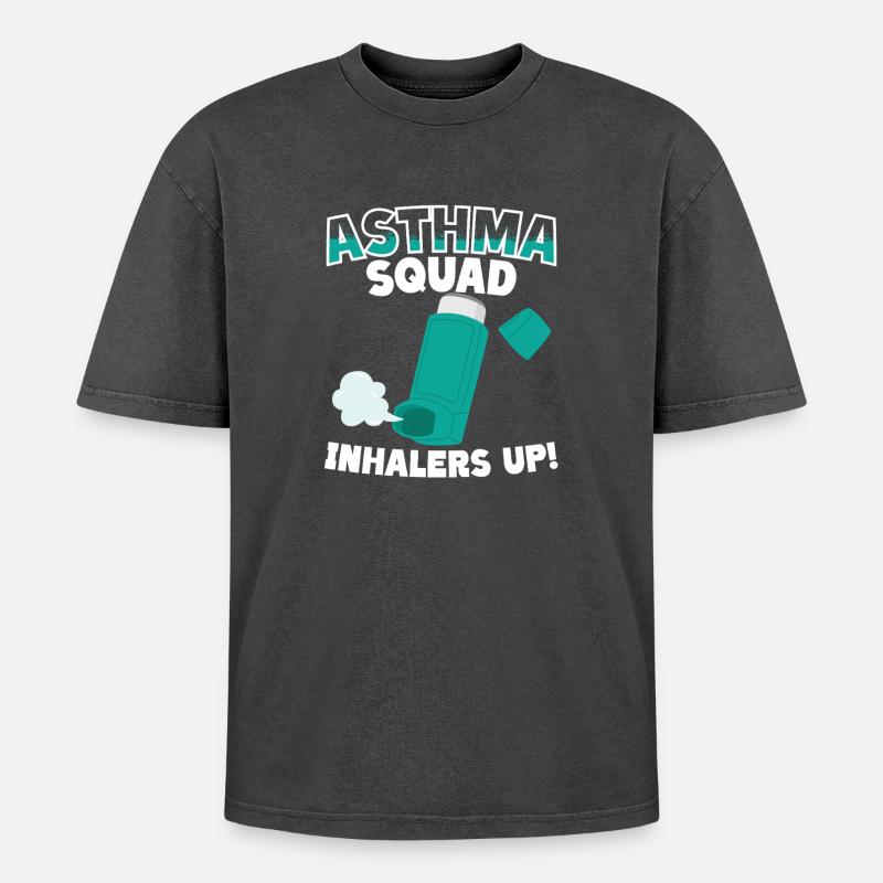 Asthma Squad Inhalers Up Asthmatics - Oversized Unisex Premium Acid-Washed T-Shirt - acid washed black