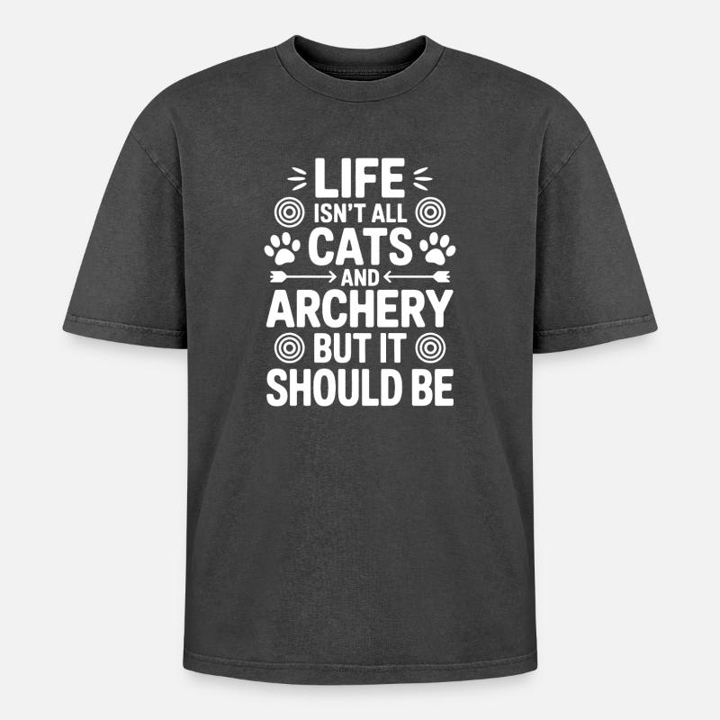 Bogenschießen Spruch Katzen Bogenschießen Geschenk - Oversized Unisex Premium Acid-Washed T-Shirt - Schwarz Acid Wash
