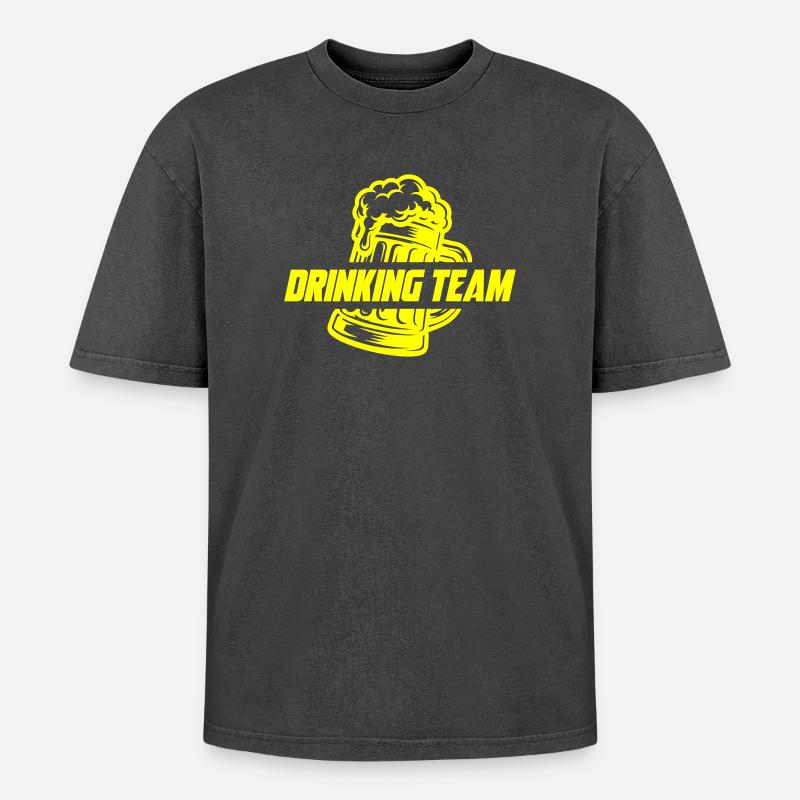 Drinking Team Bier - Oversized Unisex Premium Acid-Washed T-Shirt - Schwarz Acid Wash