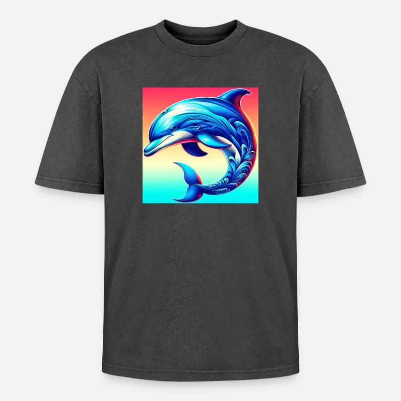 Delfin - Oversized Unisex Premium Acid-Washed T-Shirt - Schwarz Acid Wash